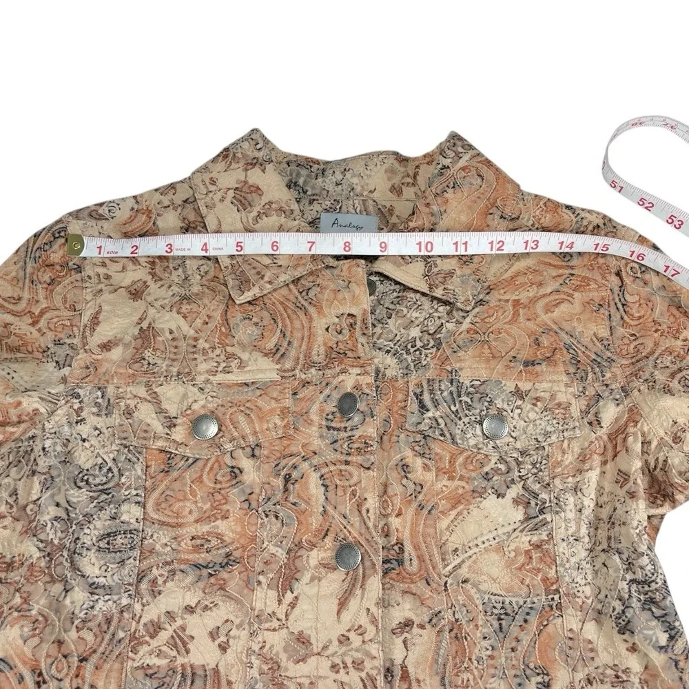 Analogy Medium Brown Embroidered Denim Style Jacket Button Front TexturedCowgirl - Picture 7 of 13